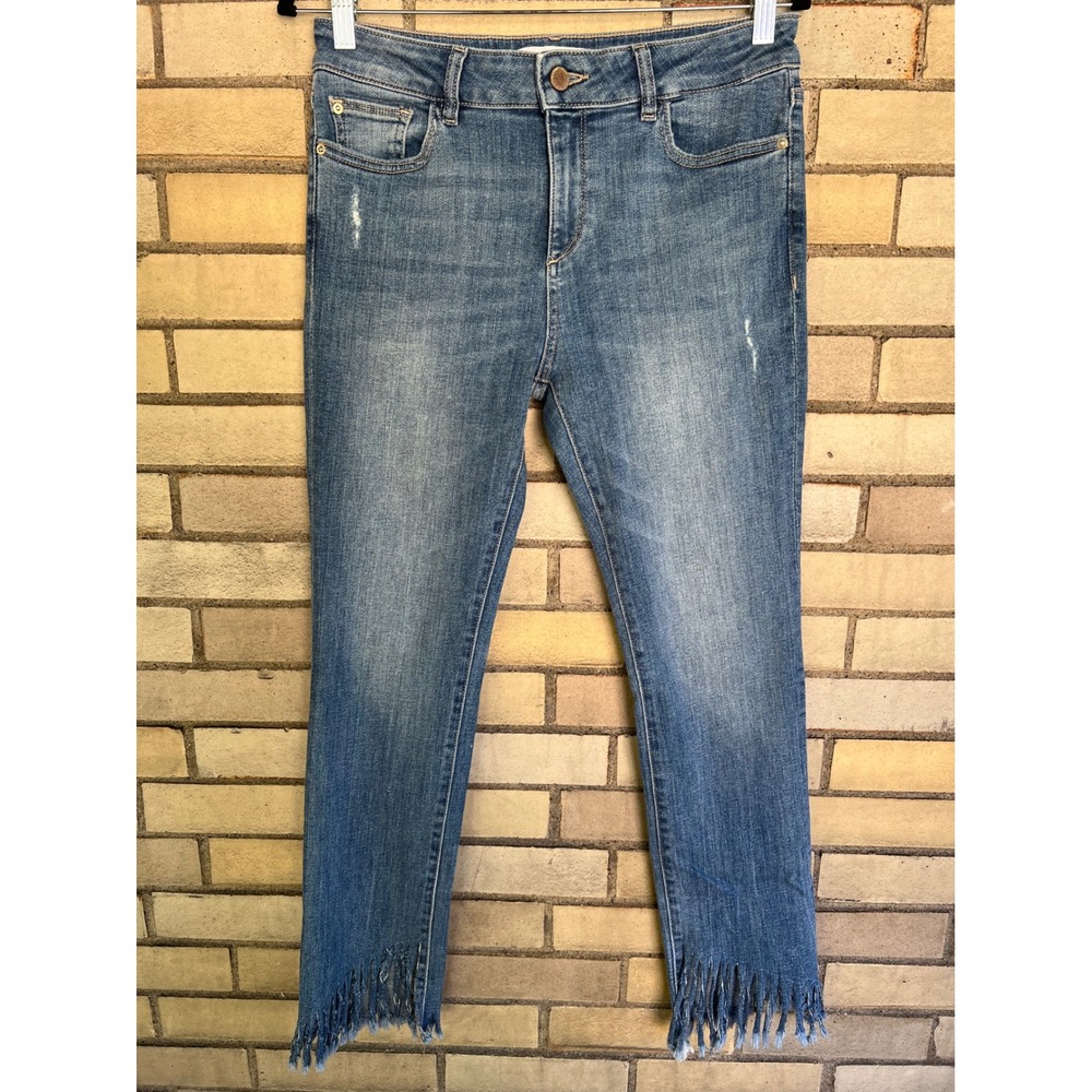 DL1961 Mara Instasculpt Straight Ankle Upstate Blue Fringe Hem Jeans Size 28 / 6